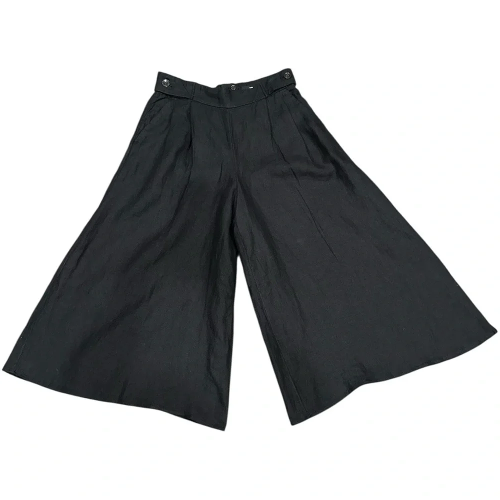 Banana Republic 100% Linen Wide Leg Cropped Pants Size 10P Black